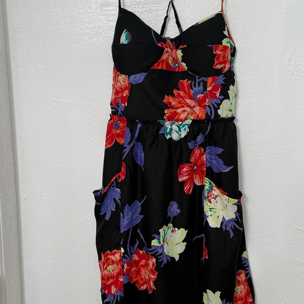 American Eagle Women's Ruched Bustier Padded Lined Open Back Floral Dress Sz S/P - Picture 6 of 9